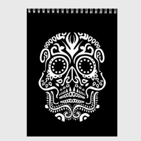 Скетчбук с принтом Мексиканский череп в Петрозаводске, 100% бумага
 | 48 листов, плотность листов — 100 г/м2, плотность картонной обложки — 250 г/м2. Листы скреплены сверху удобной пружинной спиралью | color | dead | death | eyes | girl | halloween | holiday | makeup | mask | mexican skull | mexico | ornament | pattern | взгляд | девушка | день мертвых | макияж | маска | мексика | мексиканский череп | мертвецов | орнамент | паутина | праздник