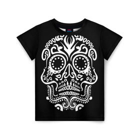 Детская футболка 3D с принтом Мексиканский череп в Петрозаводске, 100% гипоаллергенный полиэфир | прямой крой, круглый вырез горловины, длина до линии бедер, чуть спущенное плечо, ткань немного тянется | color | dead | death | eyes | girl | halloween | holiday | makeup | mask | mexican skull | mexico | ornament | pattern | взгляд | девушка | день мертвых | макияж | маска | мексика | мексиканский череп | мертвецов | орнамент | паутина | праздник