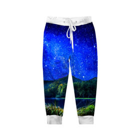 Детские брюки 3D с принтом Звездное небо в Петрозаводске, 100% полиэстер | манжеты по низу, эластичный пояс регулируется шнурком, по бокам два кармана без застежек, внутренняя часть кармана из мелкой сетки | звезда | небо | ночь | озеро