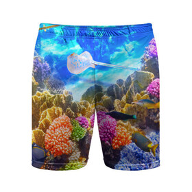 Мужские шорты 3D спортивные с принтом Подводный мир в Петрозаводске,  |  | вода | коралл | океан | рыбки | синяя