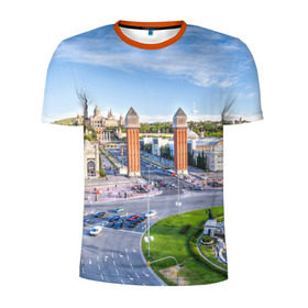 Мужская футболка 3D спортивная с принтом Барселона в Петрозаводске, 100% полиэстер с улучшенными характеристиками | приталенный силуэт, круглая горловина, широкие плечи, сужается к линии бедра | barcelona | europe | spain | барселона | европа | ес | испания | каталония | отпуск | туризм
