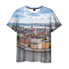 Мужская футболка 3D с принтом Швеция в Петрозаводске, 100% полиэфир | прямой крой, круглый вырез горловины, длина до линии бедер | Тематика изображения на принте: europe | stockholm | sweden | европа | ес | каникулы | отпуск | стокгольм | туризм | швеция