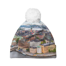 Шапка 3D c помпоном с принтом Швеция в Петрозаводске, 100% полиэстер | универсальный размер, печать по всей поверхности изделия | europe | stockholm | sweden | европа | ес | каникулы | отпуск | стокгольм | туризм | швеция