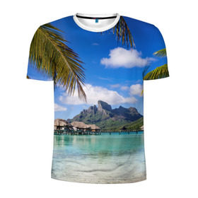Мужская футболка 3D спортивная с принтом Бора-Бора в Петрозаводске, 100% полиэстер с улучшенными характеристиками | приталенный силуэт, круглая горловина, широкие плечи, сужается к линии бедра | архипелаг | блаженство | бора бора | бунгало | жемчужина тихого океана | загар | каникулы | море | океан | остров | отдых | отпуск | пальмы | песок | пляж | рай | сказка | солнце | таити | туризм