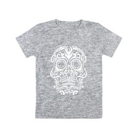 Детская футболка хлопок с принтом Мексиканский череп в Петрозаводске, 100% хлопок | круглый вырез горловины, полуприлегающий силуэт, длина до линии бедер | mexi | день мертвых | мексика | мексиканский череп | мертвецов | орнамент | праздник | узоры | цветы
