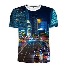 Мужская футболка 3D спортивная с принтом Япония в Петрозаводске, 100% полиэстер с улучшенными характеристиками | приталенный силуэт, круглая горловина, широкие плечи, сужается к линии бедра | город | ночь