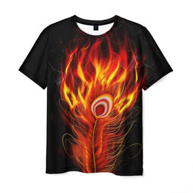 Мужская футболка 3D с принтом Феникс в Петрозаводске, 100% полиэфир | прямой крой, круглый вырез горловины, длина до линии бедер | phoenix | арт | дым | краска | лучи | огонь | пламя | прикольные | птица. фентези | свет | феникс