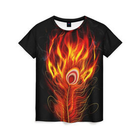 Женская футболка 3D с принтом Феникс в Петрозаводске, 100% полиэфир ( синтетическое хлопкоподобное полотно) | прямой крой, круглый вырез горловины, длина до линии бедер | phoenix | арт | дым | краска | лучи | огонь | пламя | прикольные | птица. фентези | свет | феникс