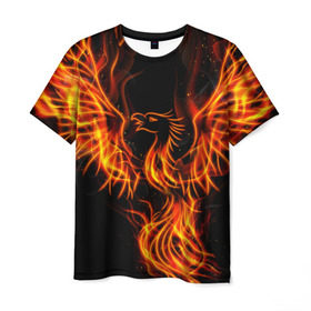 Мужская футболка 3D с принтом Феникс в Петрозаводске, 100% полиэфир | прямой крой, круглый вырез горловины, длина до линии бедер | Тематика изображения на принте: огонь | пламя | птица