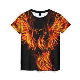 Женская футболка 3D с принтом Феникс в Петрозаводске, 100% полиэфир ( синтетическое хлопкоподобное полотно) | прямой крой, круглый вырез горловины, длина до линии бедер | огонь | пламя | птица