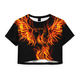 Женская футболка 3D укороченная с принтом Феникс в Петрозаводске, 100% полиэстер | круглая горловина, длина футболки до линии талии, рукава с отворотами | огонь | пламя | птица