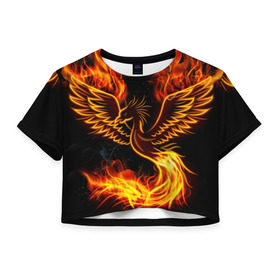 Женская футболка 3D укороченная с принтом Феникс в Петрозаводске, 100% полиэстер | круглая горловина, длина футболки до линии талии, рукава с отворотами | огонь | пламя | птица
