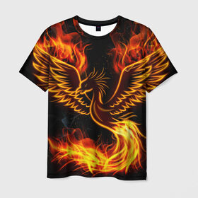 Мужская футболка 3D с принтом Феникс в Петрозаводске, 100% полиэфир | прямой крой, круглый вырез горловины, длина до линии бедер | Тематика изображения на принте: огонь | пламя | птица