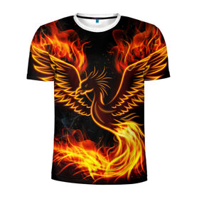 Мужская футболка 3D спортивная с принтом Феникс в Петрозаводске, 100% полиэстер с улучшенными характеристиками | приталенный силуэт, круглая горловина, широкие плечи, сужается к линии бедра | огонь | пламя | птица