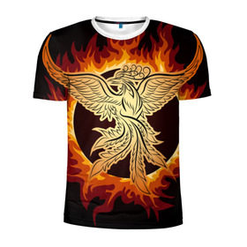 Мужская футболка 3D спортивная с принтом Феникс в Петрозаводске, 100% полиэстер с улучшенными характеристиками | приталенный силуэт, круглая горловина, широкие плечи, сужается к линии бедра | Тематика изображения на принте: огонь | пламя | птица