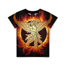 Детская футболка 3D с принтом Феникс в Петрозаводске, 100% гипоаллергенный полиэфир | прямой крой, круглый вырез горловины, длина до линии бедер, чуть спущенное плечо, ткань немного тянется | Тематика изображения на принте: огонь | пламя | птица