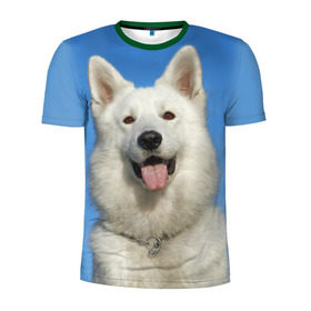 Мужская футболка 3D спортивная с принтом белый пес в Петрозаводске, 100% полиэстер с улучшенными характеристиками | приталенный силуэт, круглая горловина, широкие плечи, сужается к линии бедра | Тематика изображения на принте: dog | friend | взгляд | волк | друг | пес | собака | хаски
