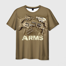 Мужская футболка 3D с принтом Оружие в Петрозаводске, 100% полиэфир | прямой крой, круглый вырез горловины, длина до линии бедер | кольт | патроны | пули | револьвер
