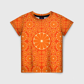 Детская футболка 3D с принтом Апельсины в Петрозаводске, 100% гипоаллергенный полиэфир | прямой крой, круглый вырез горловины, длина до линии бедер, чуть спущенное плечо, ткань немного тянется | 