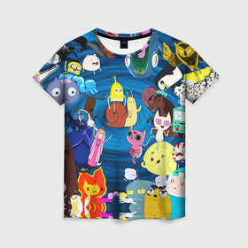 Женская футболка 3D с принтом Adventure Time 1 в Петрозаводске, 100% полиэфир ( синтетическое хлопкоподобное полотно) | прямой крой, круглый вырез горловины, длина до линии бедер | adventure time | bubblegum | dog | finn | jake | marcelline | время приключений | джейк и финн | марселин | пупырка