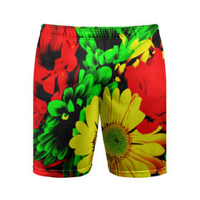 Мужские шорты 3D спортивные с принтом Цветочки в Петрозаводске,  |  | желтый | зеленый | красный | цветы