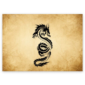 Поздравительная открытка с принтом Убийственный змей в Петрозаводске, 100% бумага | плотность бумаги 280 г/м2, матовая, на обратной стороне линовка и место для марки
 | dragon | дракон | дракоша | змей | когти | крылья | монстр | огонь | пламя | рога | тату | татуировка | трайбл | чешуя | чудовище | шипы