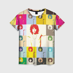 Женская футболка 3D с принтом Pop Art Jim Morrison The Doors в Петрозаводске, 100% полиэфир ( синтетическое хлопкоподобное полотно) | прямой крой, круглый вырез горловины, длина до линии бедер | jim morrison | the doors | арт | дорс | моррисон