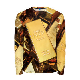 Мужской лонгслив 3D с принтом GOLD 999,9 в Петрозаводске, 100% полиэстер | длинные рукава, круглый вырез горловины, полуприлегающий силуэт | банк | богатство | драгоценность | золото | слитки