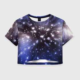 Женская футболка 3D укороченная с принтом Звёздный космос в Петрозаводске, 100% полиэстер | круглая горловина, длина футболки до линии талии, рукава с отворотами | звёзды | космическое пространство | созвездие