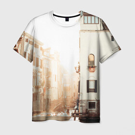 Мужская футболка 3D с принтом Венеция в Петрозаводске, 100% полиэфир | прямой крой, круглый вырез горловины, длина до линии бедер | sity | венеция | вода | город | европа | лето | лодки | любовь | мост | свет