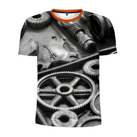 Мужская футболка 3D спортивная с принтом Железо в Петрозаводске, 100% полиэстер с улучшенными характеристиками | приталенный силуэт, круглая горловина, широкие плечи, сужается к линии бедра | Тематика изображения на принте: болты | гайки | железо | механизм | стимпанк | шестеренки