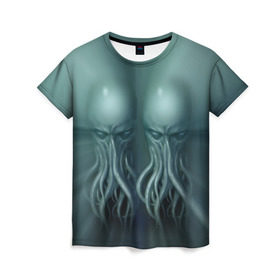 Женская футболка 3D с принтом Двойной Ктулху в Петрозаводске, 100% полиэфир ( синтетическое хлопкоподобное полотно) | прямой крой, круглый вырез горловины, длина до линии бедер | cthulhu | ctulhu | осьминог