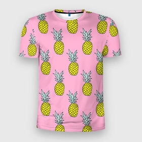 Мужская футболка 3D спортивная с принтом Ананасы 2 в Петрозаводске, 100% полиэстер с улучшенными характеристиками | приталенный силуэт, круглая горловина, широкие плечи, сужается к линии бедра | летний | паттерн | розовый