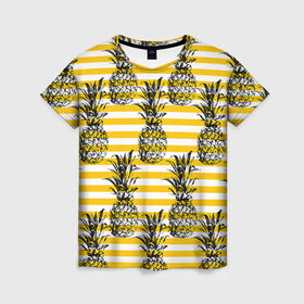 Женская футболка 3D с принтом Ананасы 9 в Петрозаводске, 100% полиэфир ( синтетическое хлопкоподобное полотно) | прямой крой, круглый вырез горловины, длина до линии бедер | летний | паттерн | светлый