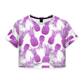 Женская футболка 3D укороченная с принтом Ананасы 14 в Петрозаводске, 100% полиэстер | круглая горловина, длина футболки до линии талии, рукава с отворотами | летний | паттерн | светлый