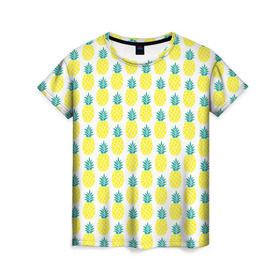 Женская футболка 3D с принтом Ананасы 23 в Петрозаводске, 100% полиэфир ( синтетическое хлопкоподобное полотно) | прямой крой, круглый вырез горловины, длина до линии бедер | летний | паттерн | светлый