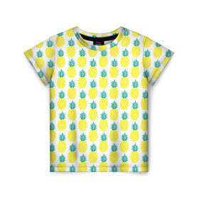 Детская футболка 3D с принтом Ананасы 23 в Петрозаводске, 100% гипоаллергенный полиэфир | прямой крой, круглый вырез горловины, длина до линии бедер, чуть спущенное плечо, ткань немного тянется | летний | паттерн | светлый