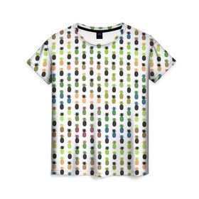 Женская футболка 3D с принтом Ананасы 25 в Петрозаводске, 100% полиэфир ( синтетическое хлопкоподобное полотно) | прямой крой, круглый вырез горловины, длина до линии бедер | летний | паттерн | светлый