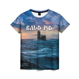 Женская футболка 3D с принтом Подводная лодка в Петрозаводске, 100% полиэфир ( синтетическое хлопкоподобное полотно) | прямой крой, круглый вырез горловины, длина до линии бедер | Тематика изображения на принте: вмф | морской флот | моряк | тельняшка | флот | якорь