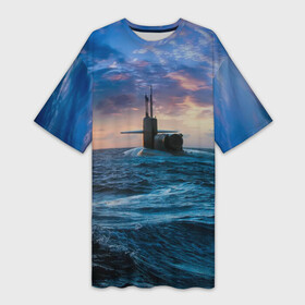 Платье-футболка 3D с принтом Подводная лодка в Петрозаводске,  |  | вмф | морской флот | моряк | тельняшка | флот | якорь