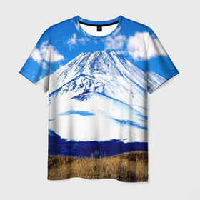 Мужская футболка 3D с принтом Фудзияма в Петрозаводске, 100% полиэфир | прямой крой, круглый вырез горловины, длина до линии бедер | Тематика изображения на принте: горы | пейзаж | фудзи