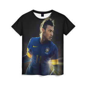 Женская футболка 3D с принтом Neymar в Петрозаводске, 100% полиэфир ( синтетическое хлопкоподобное полотно) | прямой крой, круглый вырез горловины, длина до линии бедер | барселона | бразилия | неймар | футбол | футболист