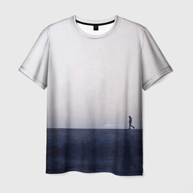 Мужская футболка 3D с принтом Идущий человек в Петрозаводске, 100% полиэфир | прямой крой, круглый вырез горловины, длина до линии бедер | люди | минимализм