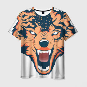 Мужская футболка 3D с принтом Red wolf в Петрозаводске, 100% полиэфир | прямой крой, круглый вырез горловины, длина до линии бедер | Тематика изображения на принте: вектор | волк | глаза | голова | голод | дикий | оранжевый | охота | хищник | ярость