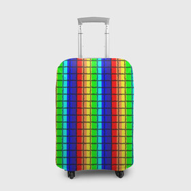 Чехол для чемодана 3D с принтом Радуга (Полосы в мозайку) в Петрозаводске, 86% полиэфир, 14% спандекс | двустороннее нанесение принта, прорези для ручек и колес | вертикальные | жёлтый | зелёный | красный | оранжевый | полосы | радуга | синий | фиолетовый