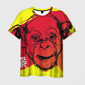 Мужская футболка 3D с принтом Fire Monkey в Петрозаводске, 100% полиэфир | прямой крой, круглый вырез горловины, длина до линии бедер | мартышка | обезьяна | огненная