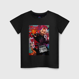 Детская футболка хлопок с принтом Дэдшот в Петрозаводске, 100% хлопок | круглый вырез горловины, полуприлегающий силуэт, длина до линии бедер | deadshot | suicide squad | дэдшот