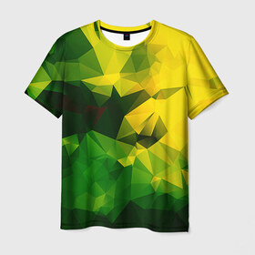 Мужская футболка 3D с принтом Polygonal в Петрозаводске, 100% полиэфир | прямой крой, круглый вырез горловины, длина до линии бедер | желтый | зеленый | полигоны