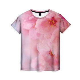 Женская футболка 3D с принтом Сакура в Петрозаводске, 100% полиэфир ( синтетическое хлопкоподобное полотно) | прямой крой, круглый вырез горловины, длина до линии бедер | весна | вишня | розовый | цветение | цветы | япония