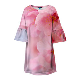 Детское платье 3D с принтом Сакура в Петрозаводске, 100% полиэстер | прямой силуэт, чуть расширенный к низу. Круглая горловина, на рукавах — воланы | весна | вишня | розовый | цветение | цветы | япония
